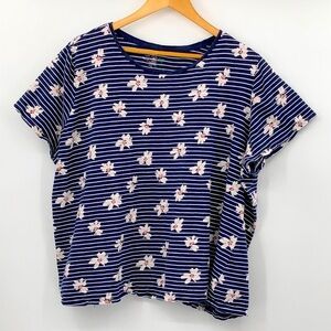 Dip T-shirt Size 3X Horizontal Stripes and Floral Print All Over Pink Hearts